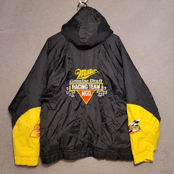 VTG Rusty Wallace #2 Men's Miller Genuine Draft Yellow Zip Racing Jacket Size XL - Picture 10 of 14